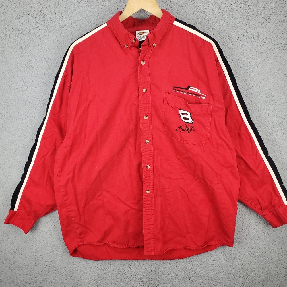 Dale Earnhardt Jr Long Sleeve Red Button Up Embroidered Shirt Collared 2XL
